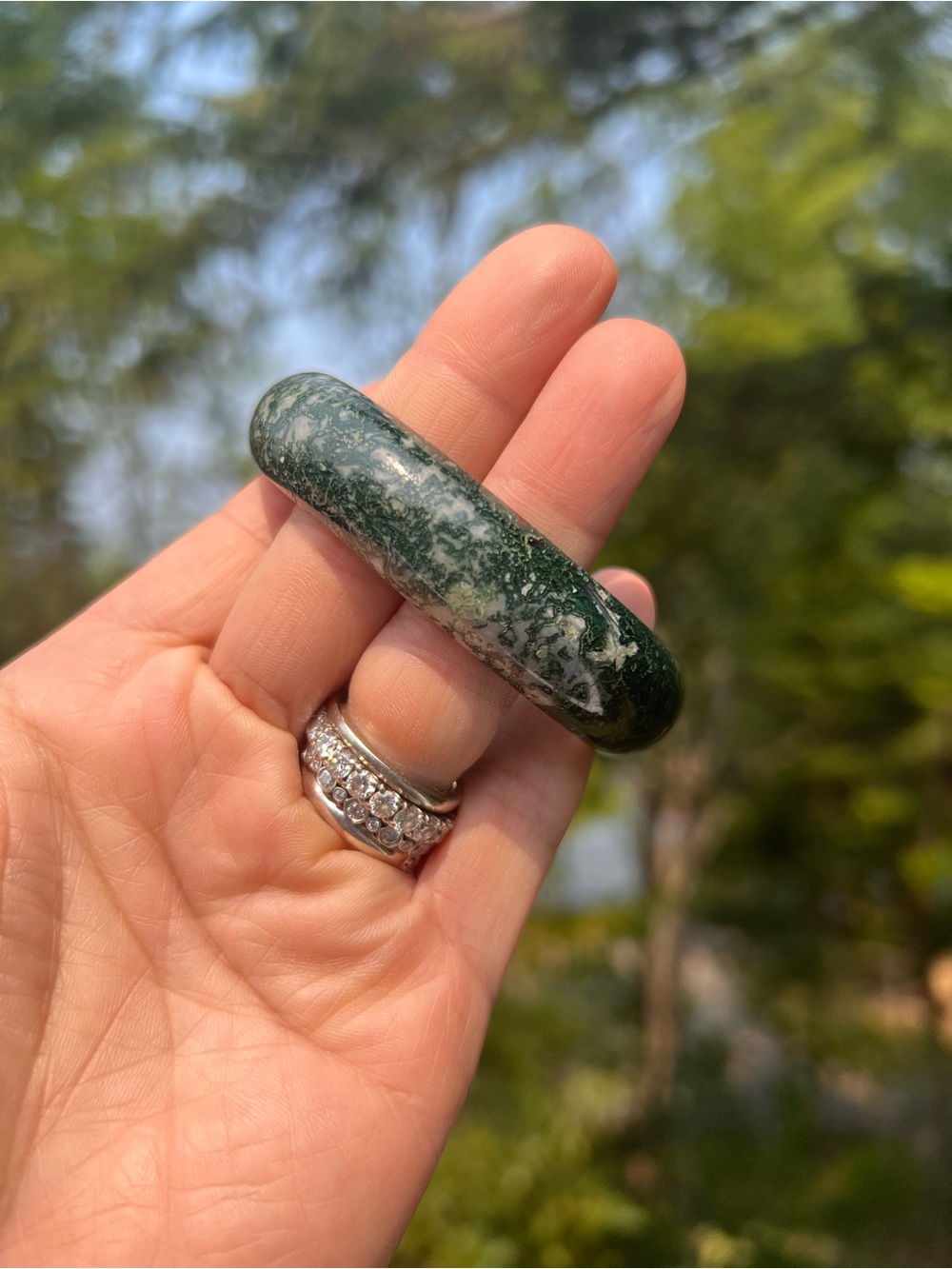 Moss (2) Agate Bangle Bracelet - Crystal